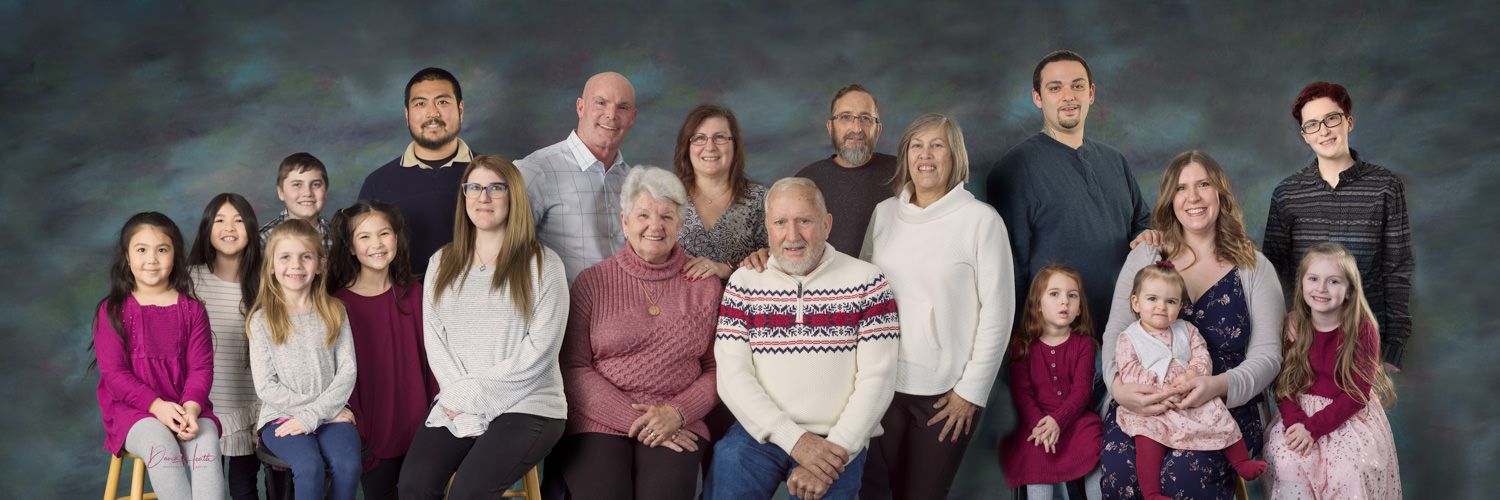 Large family group studio portrait